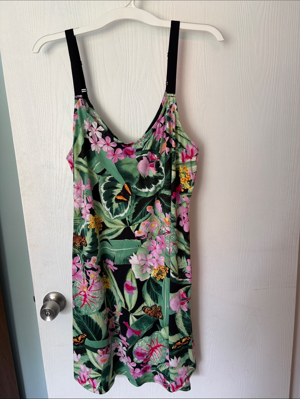 Floral Green Camisole Sleep Dress with Pink Accents